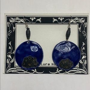 Gorgeous antique blue and black plate earrings